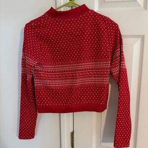 Fabletics Red and White Patterned Sweater style workout shirt